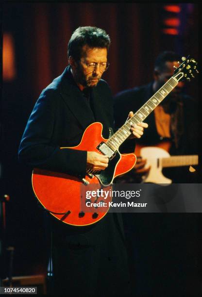 Eric Clapton performs at Madison Square Garden on October 8, 1994 in New York City.