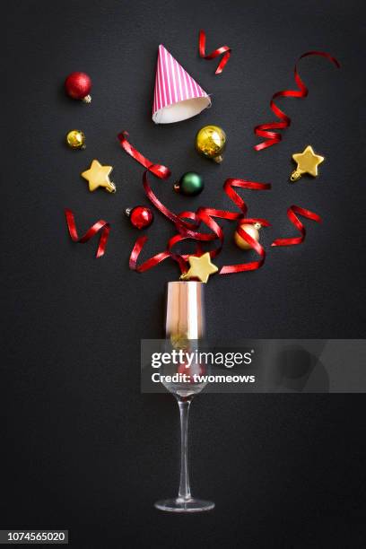 conceptual christmas day or new year celebration still life. - christmas still life fotografías e imágenes de stock