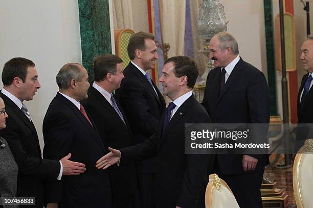 Russian President Dmitry Medvedev , Belarus's President Alexander Lukashenko and Kazakh President Nursultan Nazarbayev attend the session of the...