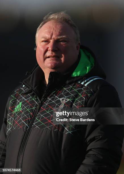Harlequins Ladies Co-Head Coach, Gary Street looks on prior to the Tyrrells Premier 15s match between Harlequins Ladies and Worcester Valkyries at...