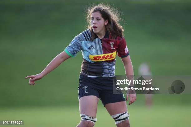 Teya Ashworth of Harlequins Ladies during the Tyrrells Premier 15s match between Harlequins Ladies and Worcester Valkyries at Surrey Sports Park on...