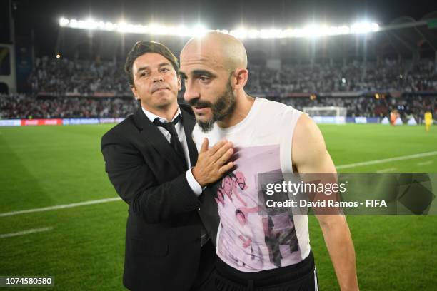 Javier Pinola of River Plate and Marcelo Gallardo, Manager of River Plate celebrate victory after the FIFA Club World Cup UAE 2018 3rd Place match...