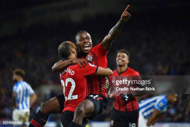 Michael Obafemi of Southampton celebrates after scoring his team's third goal with Nathan Redmond of Southampton during the Premier League match...