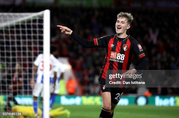 David Brooks of AFC Bournemouth celebrates after scoring his team's second goal during the Premier League match between AFC Bournemouth and Brighton...