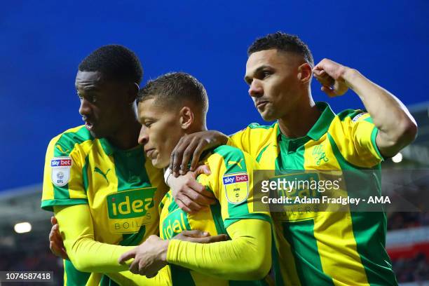 Dwight Gayle of West Bromwich Albion celebrates after scoring a goal to make it 0-4 during the Sky Bet Championship match between Rotherham United...