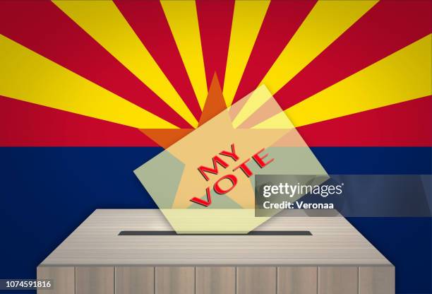 ballot box with national flag on background- arizona, usa - arizona flag stock illustrations