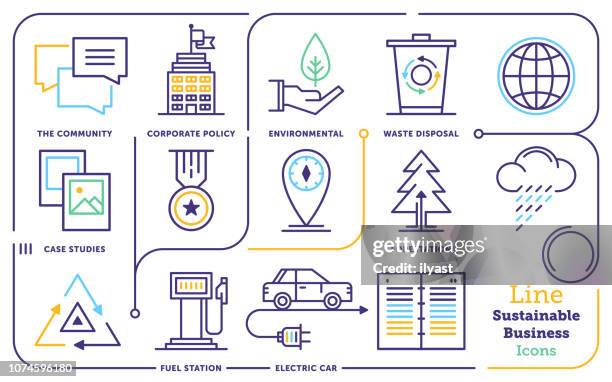sustainable business line icon set - climate change stock illustrations