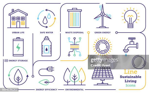 sustainable living line-icon-set - vitalität stock-grafiken, -clipart, -cartoons und -symbole