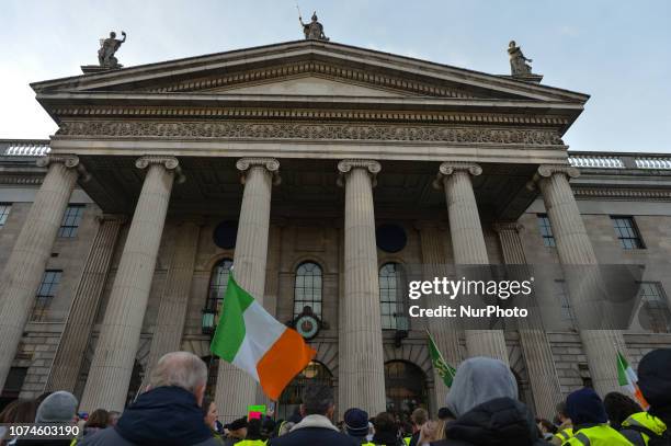 Yellow Vest Ireland campaigners and other activists on Dublin's O'Connell Street in front of the GPO, during a protest against the Irish government's...