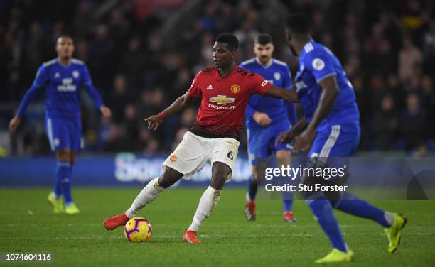 Manchester United player Paul Pogba in action during the Premier League match between Cardiff City and Manchester United at Cardiff City Stadium on...