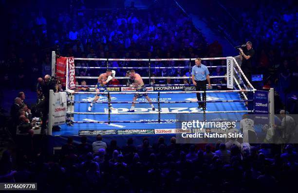 General view during the IBF World Featherweight Championship title fight between Josh Warrington and Carl Frampton at Manchester Arena on December...