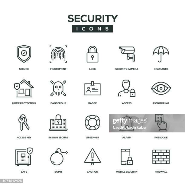 ilustraciones, imágenes clip art, dibujos animados e iconos de stock de conjunto de icono de la línea de seguridad - servidor de seguridad