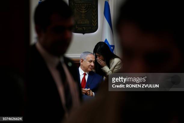 Israeli Prime Minister Benjamin Netanyahu attends the weekly cabinet meeting at the Prime Minister's office in Jerusalem on December 23, 2018. / The...