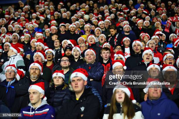 Fans watch the action during the Premier League match between Huddersfield Town and Southampton FC at John Smith's Stadium on December 22, 2018 in...