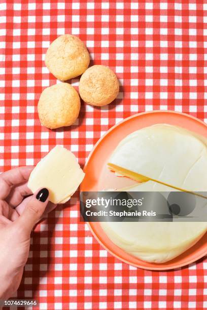 cheese bread and cheese in a picnic towel - pão de queijo stock pictures, royalty-free photos & images