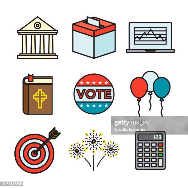 elections thin line icon set - ballot box money stock illustrations