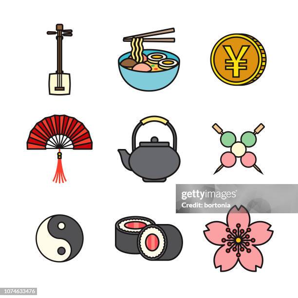 japan thin line icon set - cherry blossom icon stock illustrations