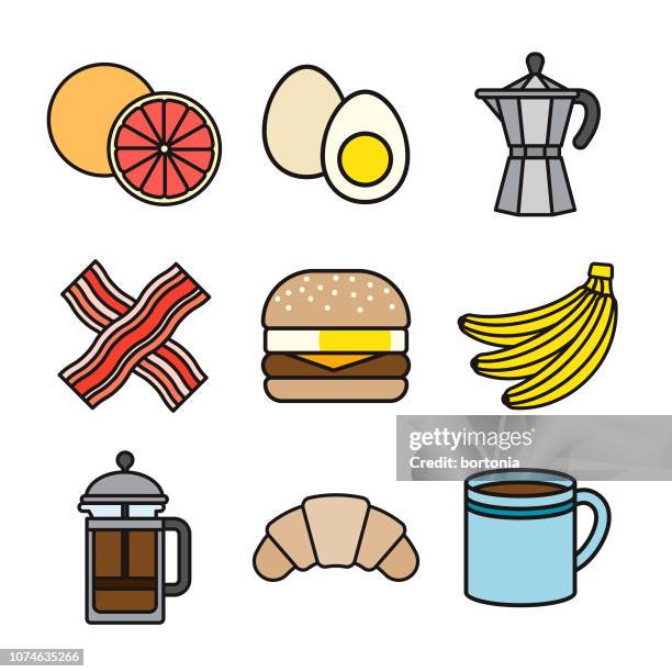 breakfast thin line icon set - hard boiled egg stock illustrations
