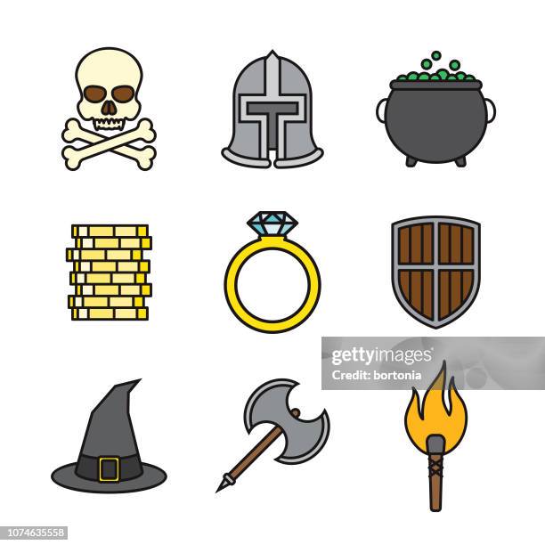 fantasy thin line icon set - wizard magic stock illustrations