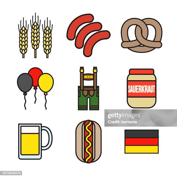 germany thin line icon set - sauerkraut stock illustrations
