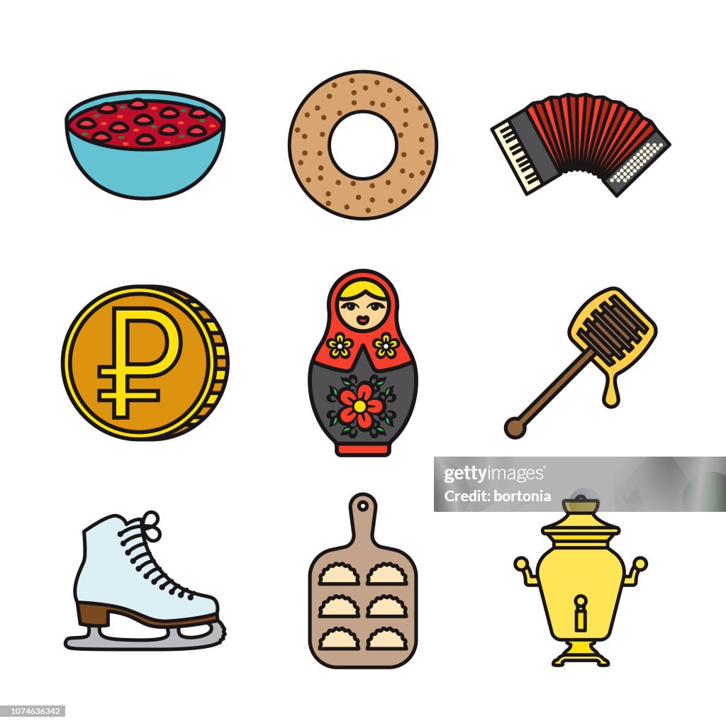 Conjunto de iconos de línea delgada de Rusia