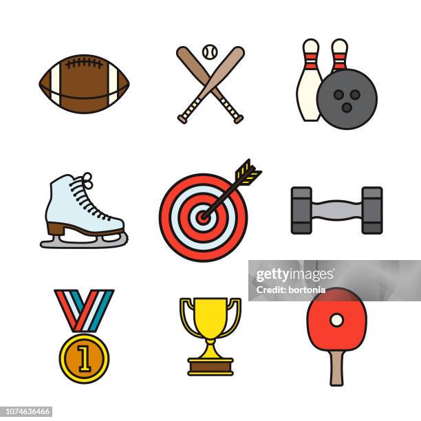 sports thin line icon set - bowling ball stock illustrations