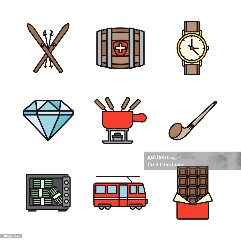 Switzerland Thin Line Icon Set
