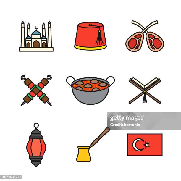 türkei-dünne linie-icon-set - fezes stock-grafiken, -clipart, -cartoons und -symbole
