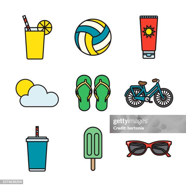 summer thin line icon set - lemonade stock illustrations