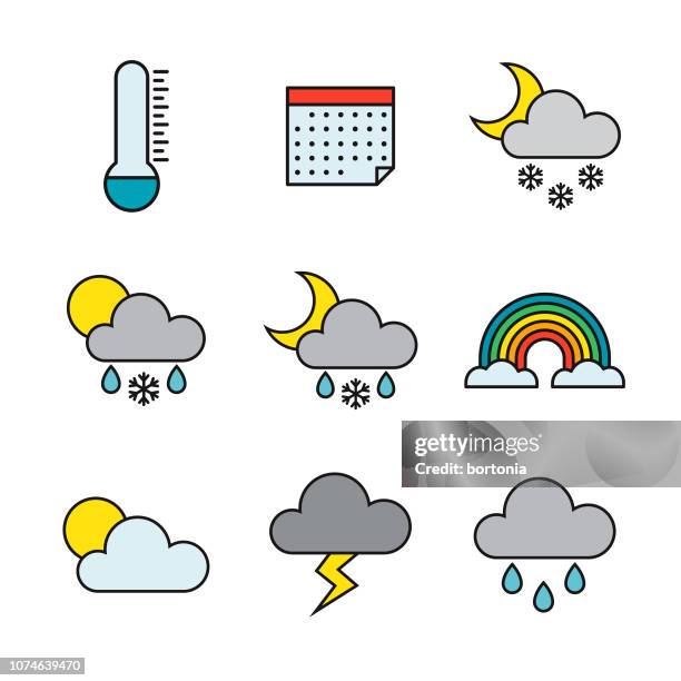 weather thin line icon set - sleet stock illustrations