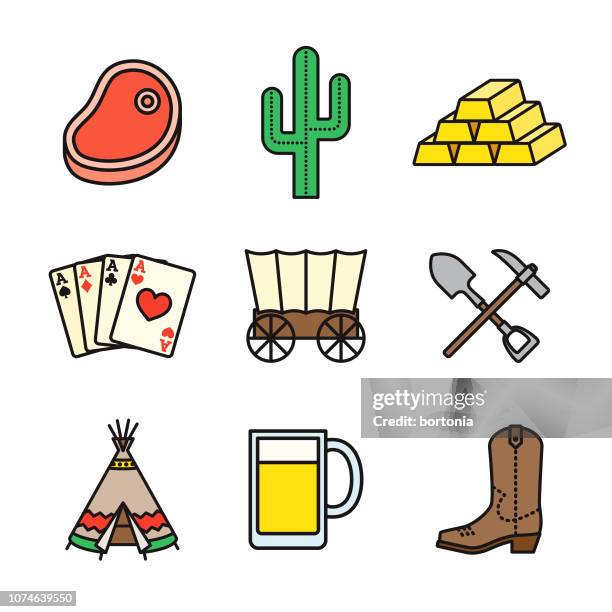 western thin line icon set - teepee stock illustrations