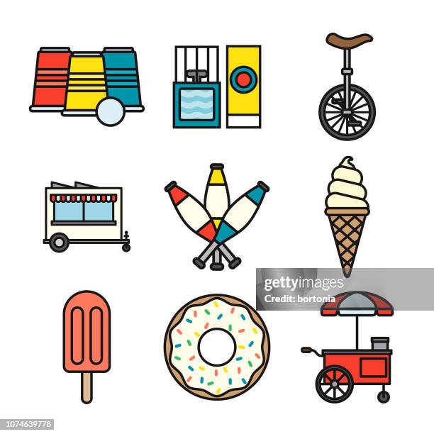 carnival thin line icon set - theater concession stand stock illustrations