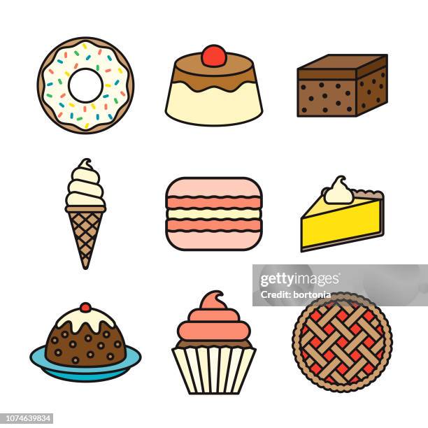 dessert thin line icon set - flan cake stock illustrations