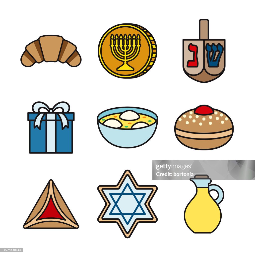 Hanukkah dünne Linie-Icon-Set