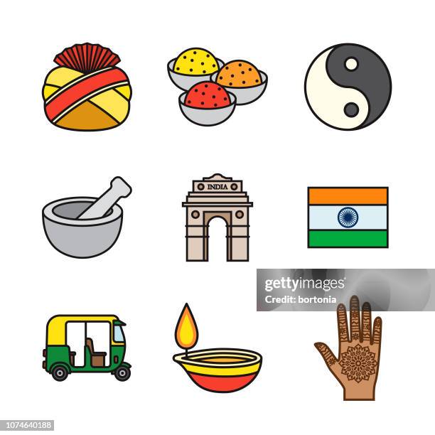 india thin line icon set - indian food stock illustrations