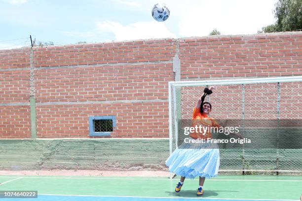 Cholitas plays football on November 15, 2018 in Cochabamba, Bolivia.