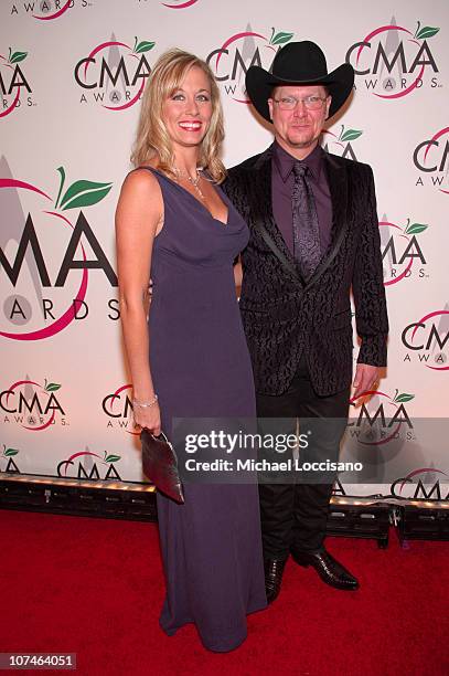 Tracy Lawrence and wife Becca Lawrence during The 39th Annual CMA Awards - Arrivals at Madison Square Garden in New York City, New York, United...