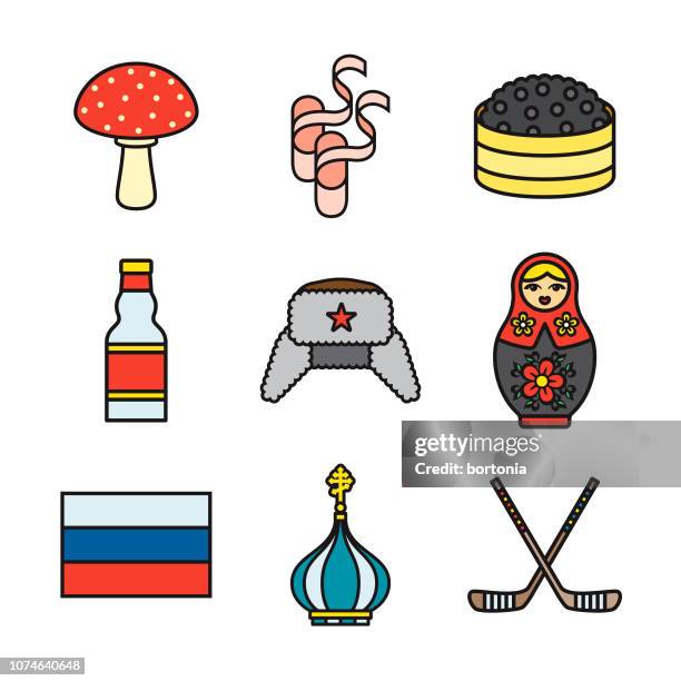 illustrations, cliparts, dessins animés et icônes de la russie thin line icon set - russian fur hats