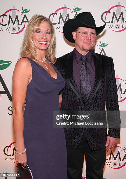 Tracy Lawrence and wife Becca Lawrence during The 39th Annual CMA Awards - Arrivals at Madison Square Garden in New York City, New York, United...