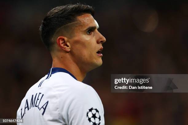 Erik Lamela of Tottenham Hotspur looks on during the Group B match of the UEFA Champions League between Tottenham Hotspur and FC Internazionale at...