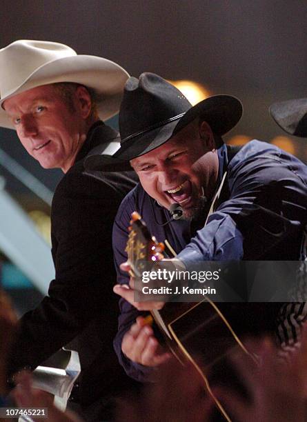 Garth Brooks performs "Good Ride Cowboy" during The 39th Annual CMA Awards - Garth Brooks Performs in Times Square at Times Square in New York City,...