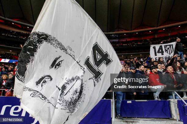 Gabi of Atletico Madrid, Supporters of Atletico Madrid during the La Liga Santander match between Atletico Madrid v Espanyol at the Estadio Wanda...