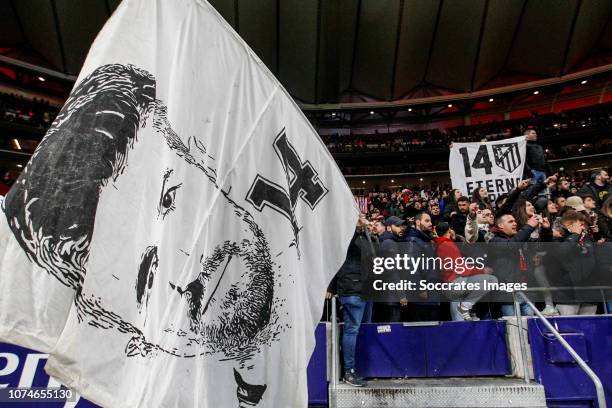 Gabi of Atletico Madrid, Supporters of Atletico Madrid during the La Liga Santander match between Atletico Madrid v Espanyol at the Estadio Wanda...