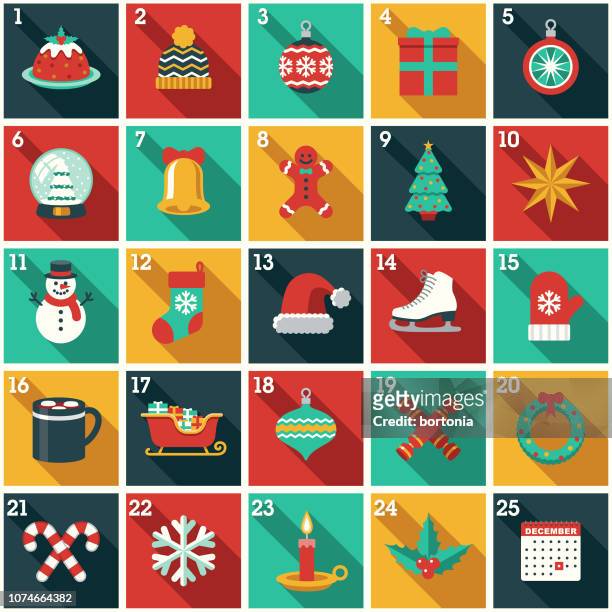 weihnachten-adventskalender - flat design stock-grafiken, -clipart, -cartoons und -symbole