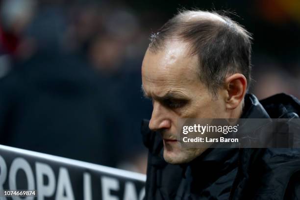 Head coach Heiko Herrlich of Leverkusen is seen during the UEFA Europa League Group A match between Bayer 04 Leverkusen and Ludogorets at BayArena on...