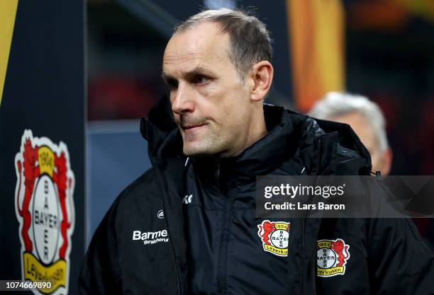 Head coach Heiko Herrlich of Leverkusen is seen during the UEFA Europa League Group A match between Bayer 04 Leverkusen and Ludogorets at BayArena on...