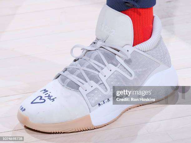 The sneakers of John Wall of the Washington Wizards as seen during the game against the Indiana Pacers on December 23, 2018 at Bankers Life...