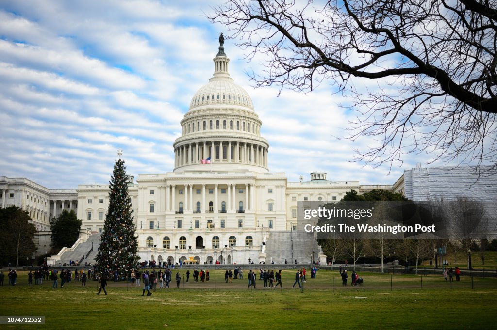 People look at the U.S. Capitol Christmas Tree on Sunday, December 23, 2018. The National Christmas Tree is closed because of the government shutdown. The partial government shutdown may last through the New Year and into January when Democrats take contro