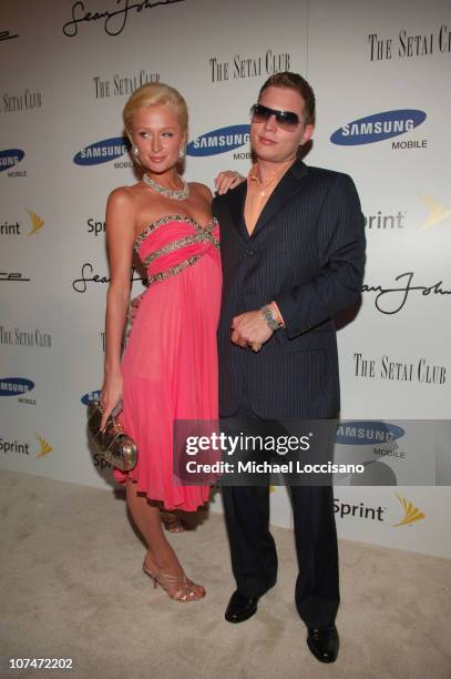 Paris Hilton and Scott Storch during 2005 MTV VMA - Sean "Diddy" Combs Elite 100 Party at Setai in Miami, Florida, United States.