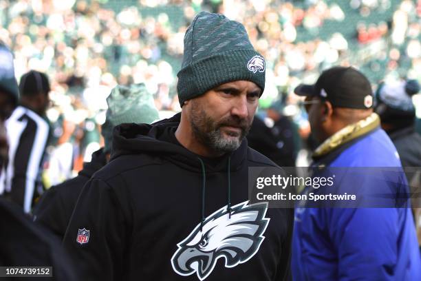 Eagles offensive coordinator Mike Groh heads to the locker room during the game between the Houston Texans and the Philadelphia Eagles on December 23...
